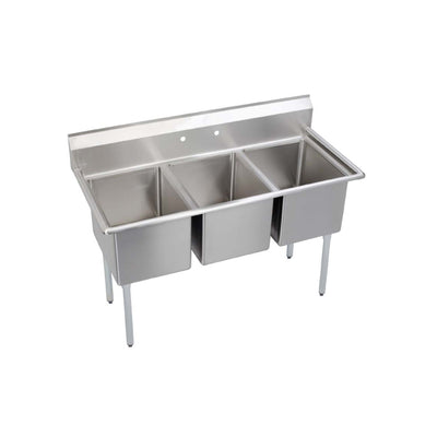 Elkay Dependabilt Stainless Steel 63" x 29-13/16" x 44-3/4" 16 Gauge Three Compartment Sink with Stainless Steel Legs