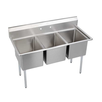 Elkay Dependabilt Stainless Steel 81" x 29-13/16" x 43-3/4" 16 Gauge Three Compartment Sink with Stainless Steel Legs