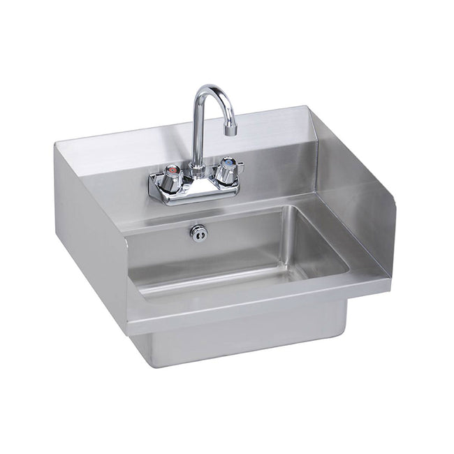 Elkay Stainless Steel 18" x 14-1/2" x 11" 18 Gauge Hand Sink with Side Splashes Lever Drain P-Trap Overflow and Faucet
