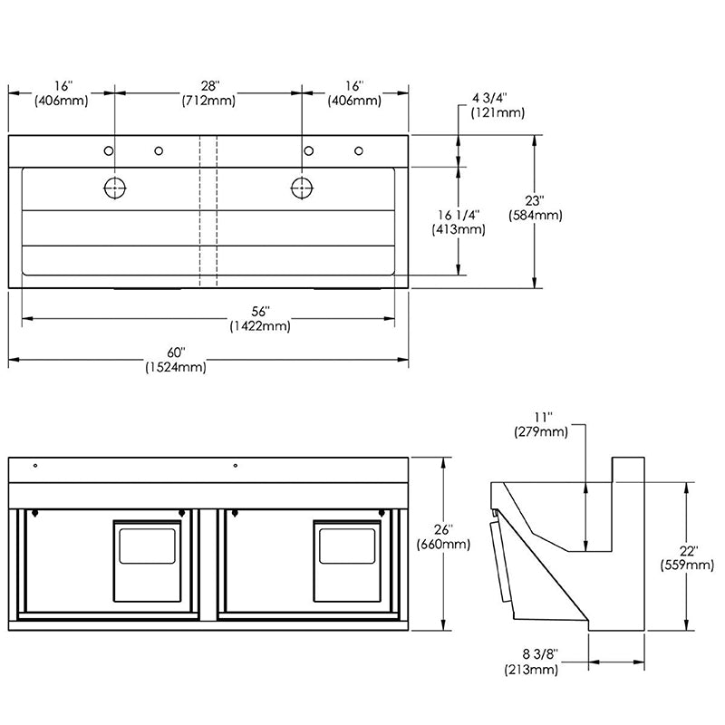 Elkay EWSF26026KWC Stainless Steel 60" x 23" x 26" Wall Hung Double Station Surgeon Scrub Sink Kit