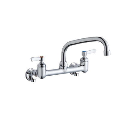 Elkay Foodservice 8" Centerset Wall Mount Faucet with 8" Arc Tube Spout 2" Lever Handles 1/2" Offset Inlets+Stop