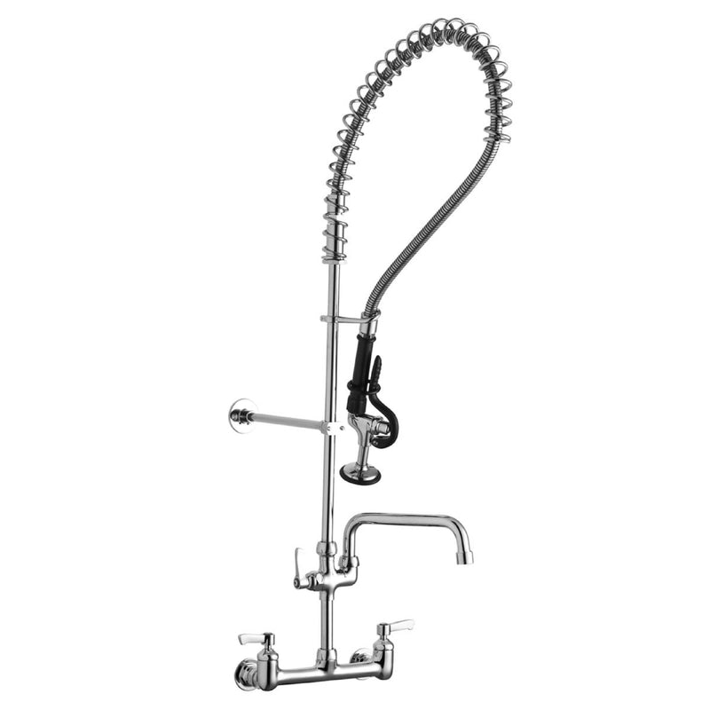 Elkay 8" Centerset Wall Mount Faucet 44" Flexible Hose with 1.2 GPM Spray Head + 12" Arc Tube Spout 2" Lever Handles