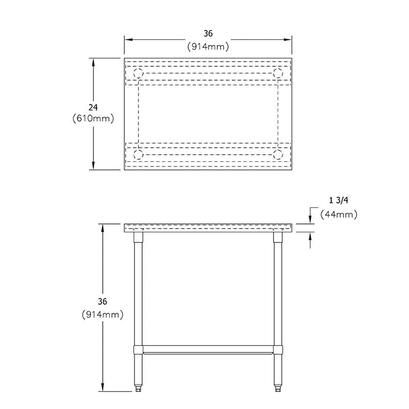 Elkay Stainless Steel 36" x 24" x 36" 16 Gauge Flat Top Work Table with Stainless Steel Legs and Undershelf
