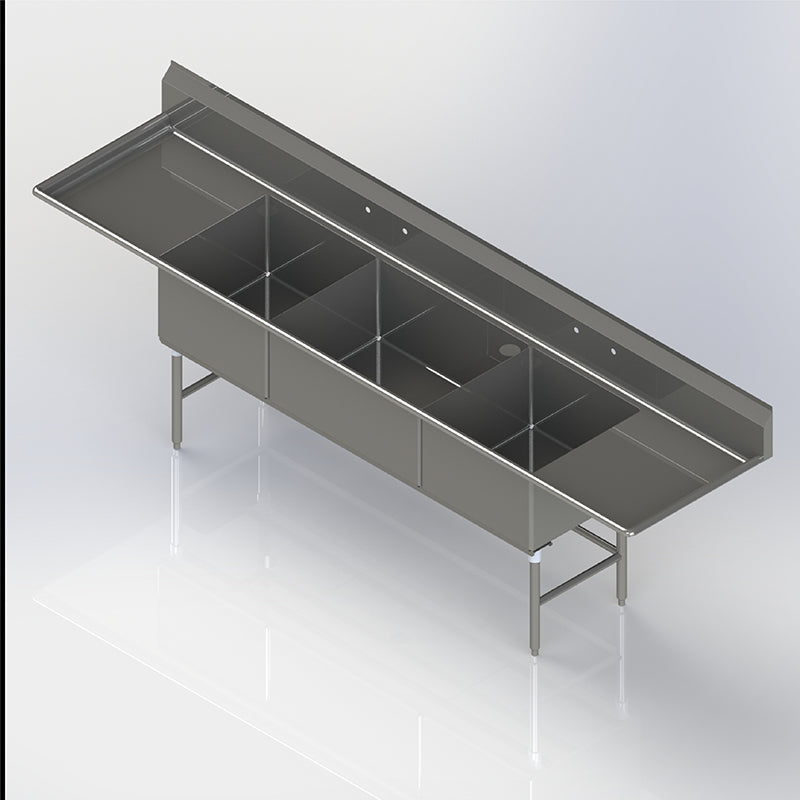 Allied Stainless 130" x 31" Stainless Steel 3-Compartment Sink