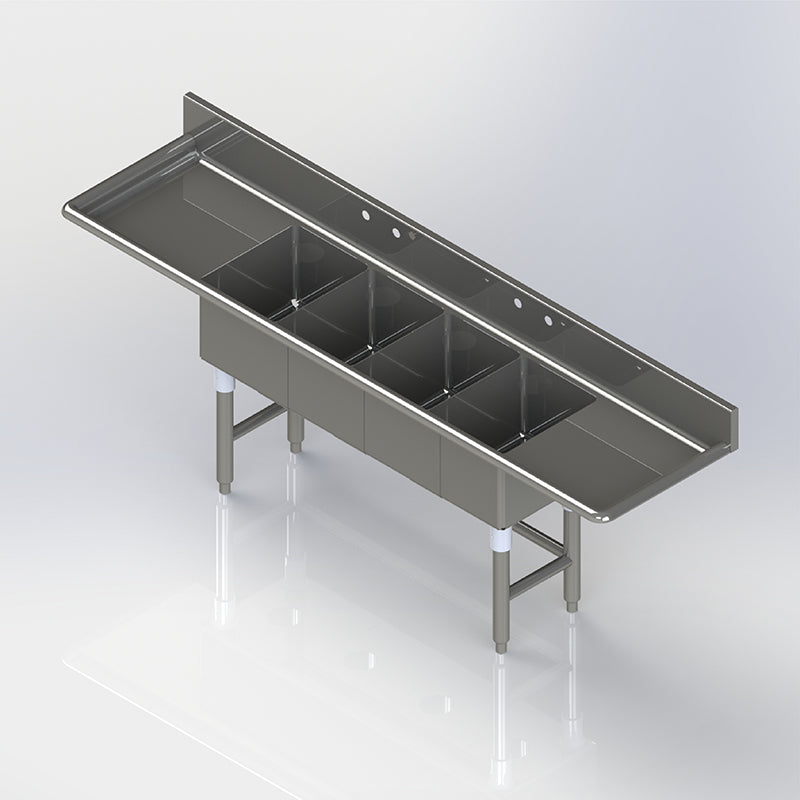 Allied Stainless 72" x 18" Stainless Steel 4-Compartment Sink