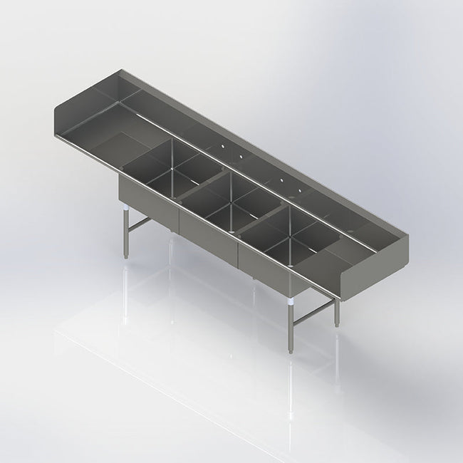 Allied Stainless 126" x 30" Stainless Steel 3-Compartment Sink