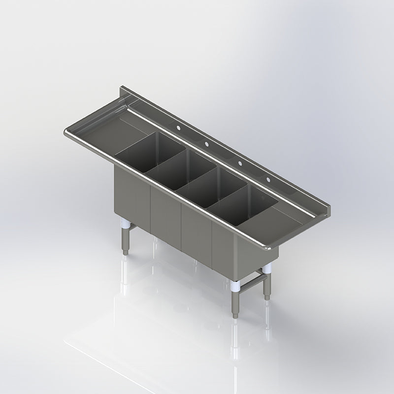 Allied Stainless 59" x 28" Stainless Steel 4-Compartment Sink