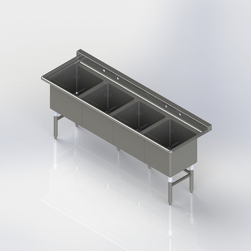 Allied Stainless 76" x 24" 4-Compartment Stainless Steel Sink