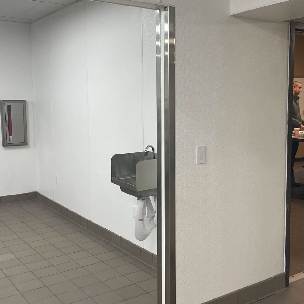 Allied Stainless 2" x 96" 16-Gauge SS Wall Outside Corner Guard On Wall Corner
