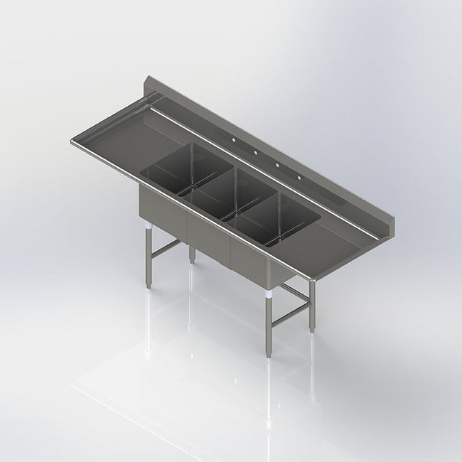 Allied Stainless 90" x 30" Stainless Steel 3-Compartment Sink