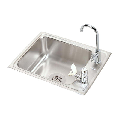 Elkay Lustertone Classic Stainless Steel Single Drop-in Classroom Sink + Vandal-resistant Faucet - Bubbler Kit